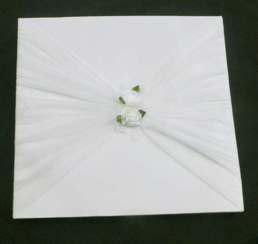 White Wedding Photo Album Large Organza Bow with 2 lace roses